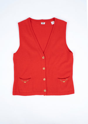 Celine Vintage Women's Red Wool Vest, Women's Size M