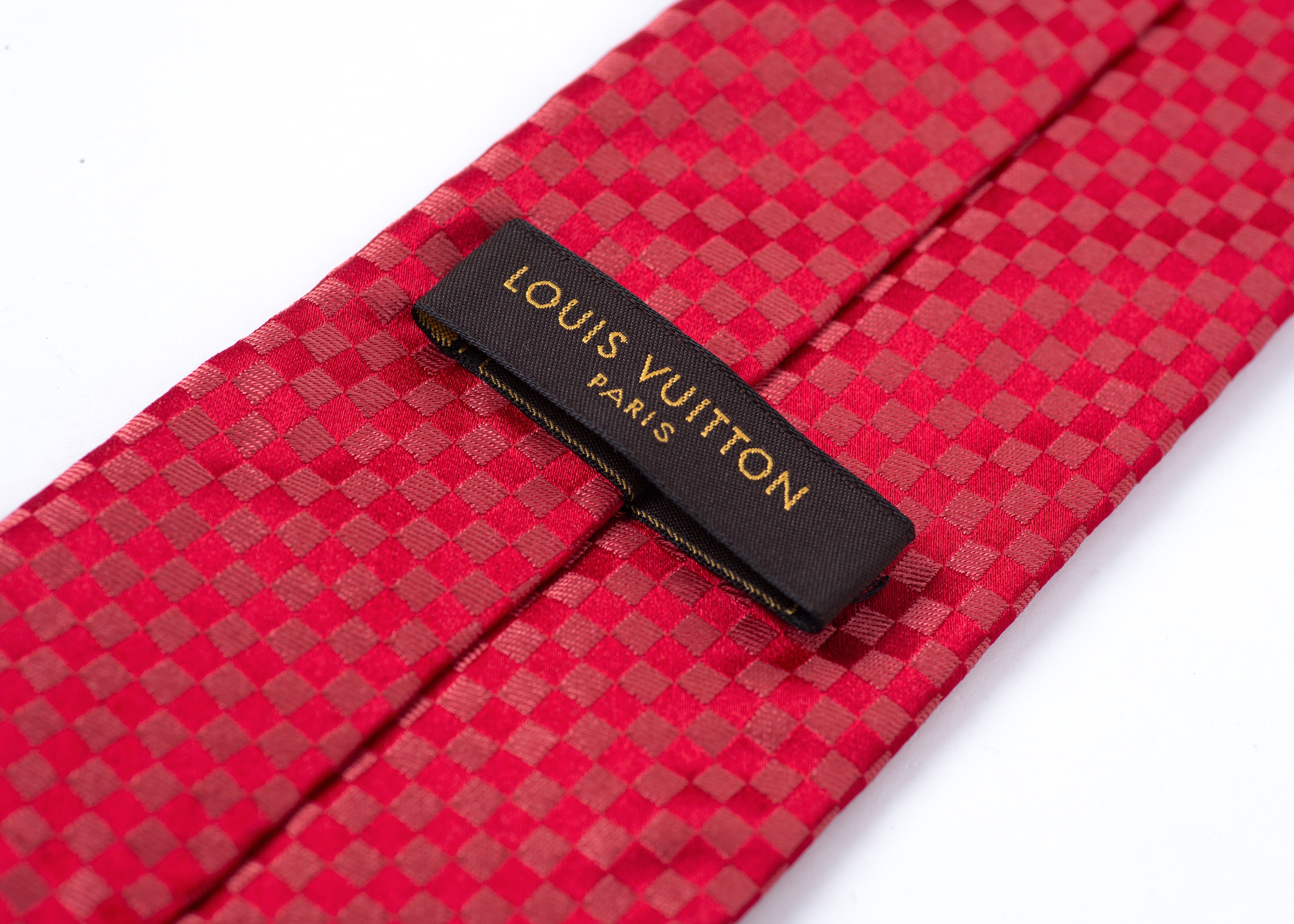 Louis Vuitton Gold Micro Damier Classic Pattern Checked Silk Tie