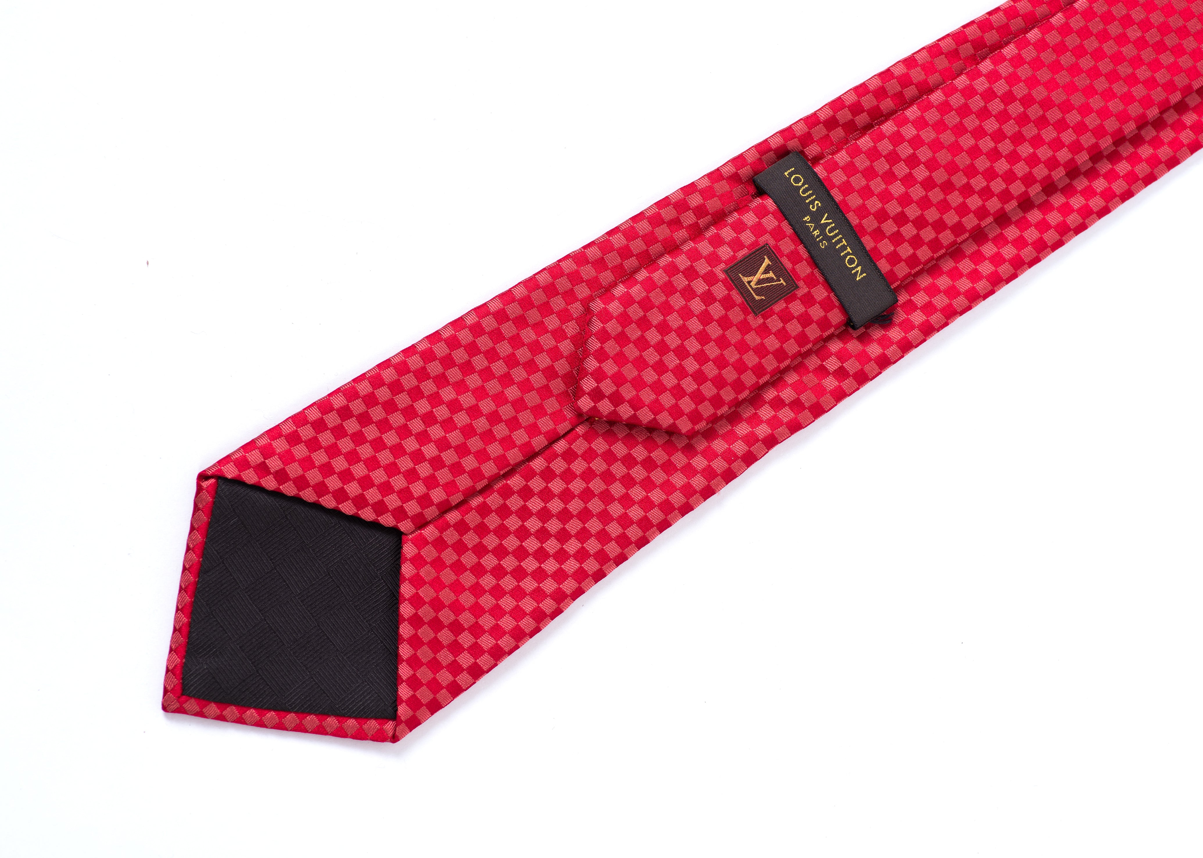 Louis Vuitton Gold Micro Damier Classic Pattern Checked Silk Tie