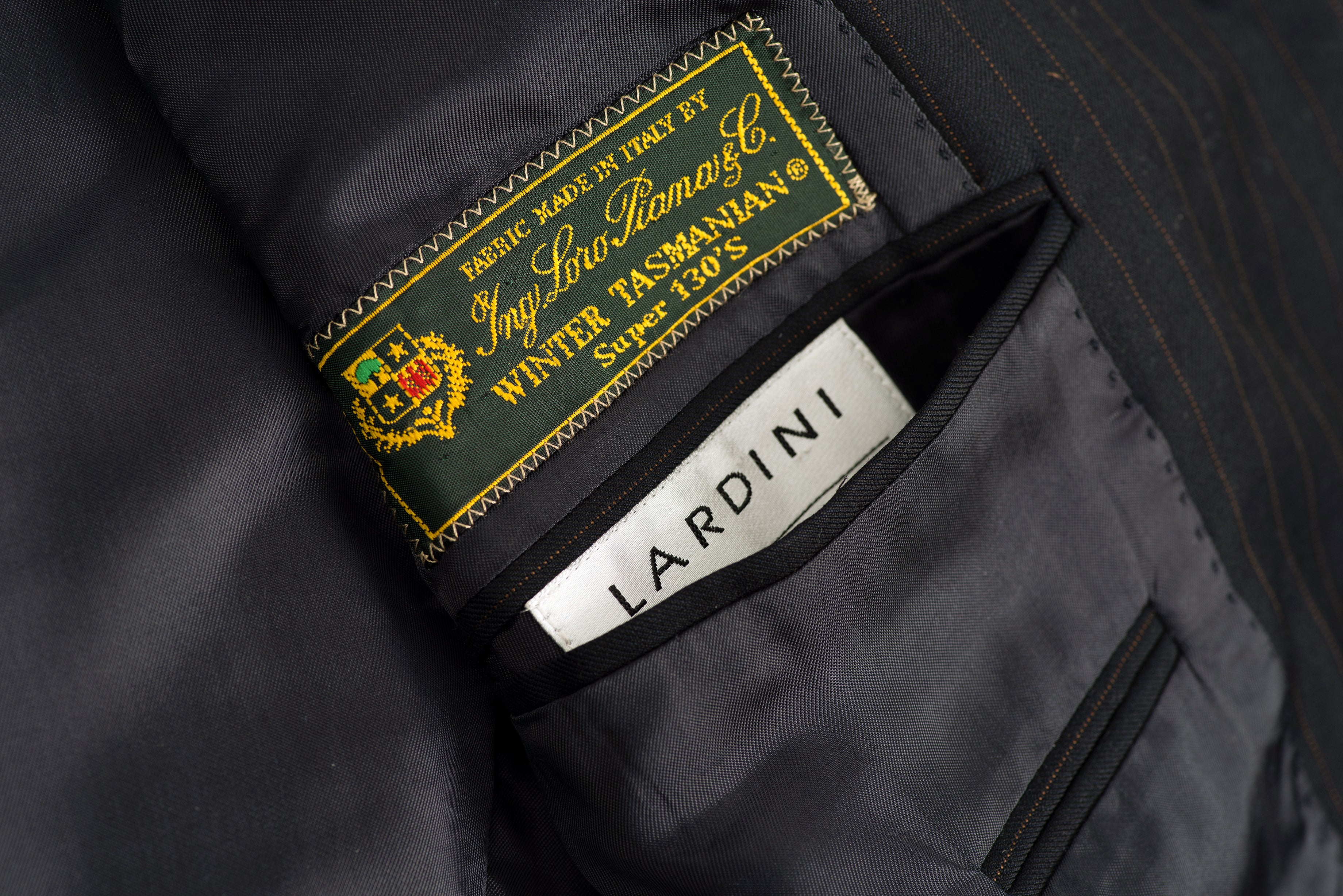 Lardini Super 130's Wool Navy Blue and Copper Striped 2 Pieces Suit, US 36R, EU 46R