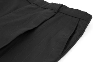 Men's Versace Black Wool Pleated Striped Trousers, EU 52R, US 32R