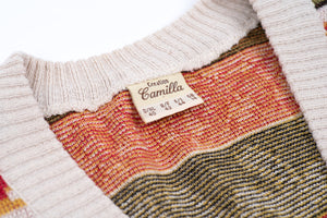 Vintage Women's V-Neck Jacquard Knit Cardigan, Size L