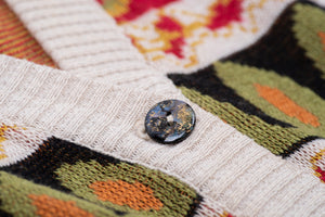 Vintage Women's V-Neck Jacquard Knit Cardigan, Size L