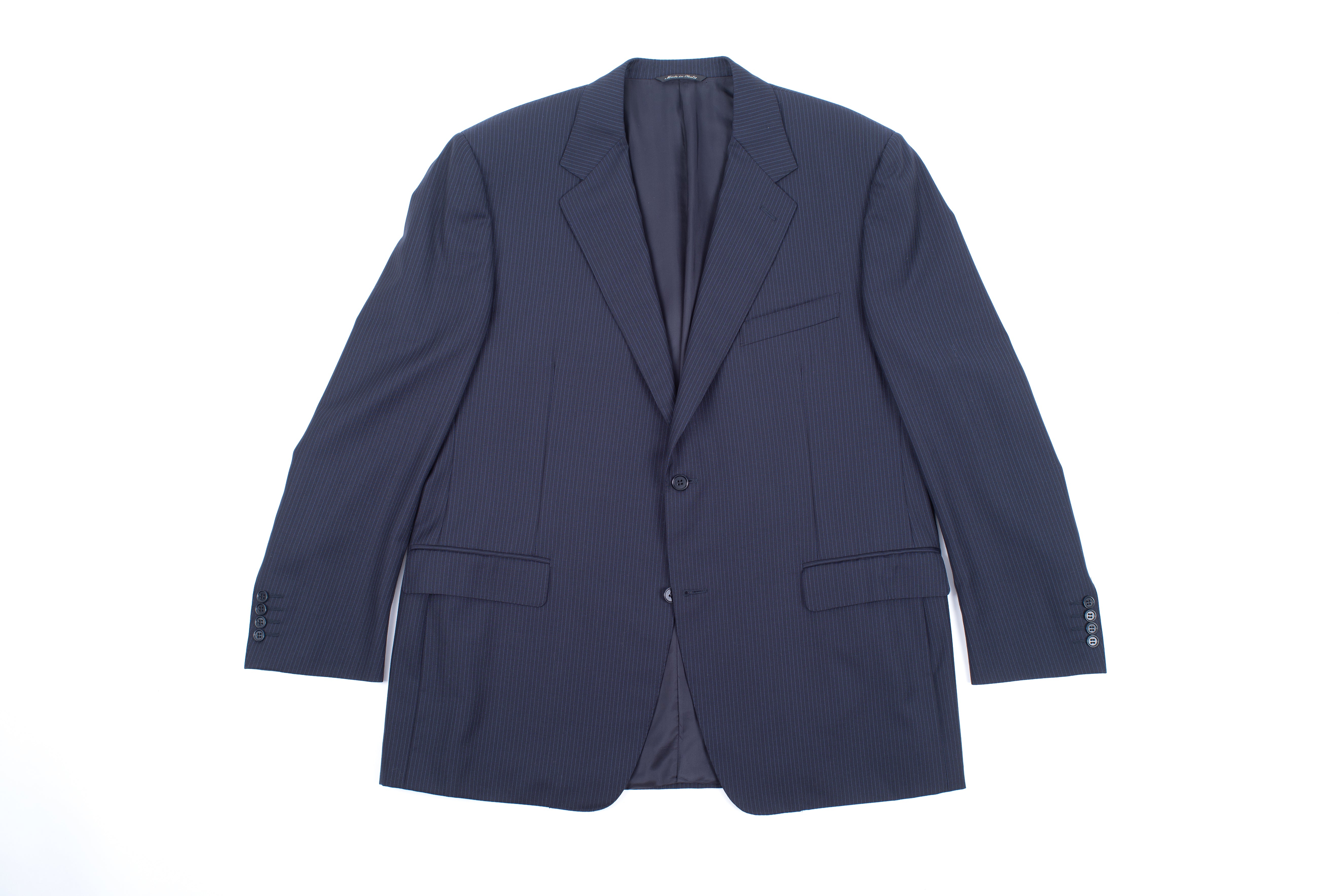 Canali Navy Blue Wool Striped Blazer Jacket, SIZE US 48R, EU 58R