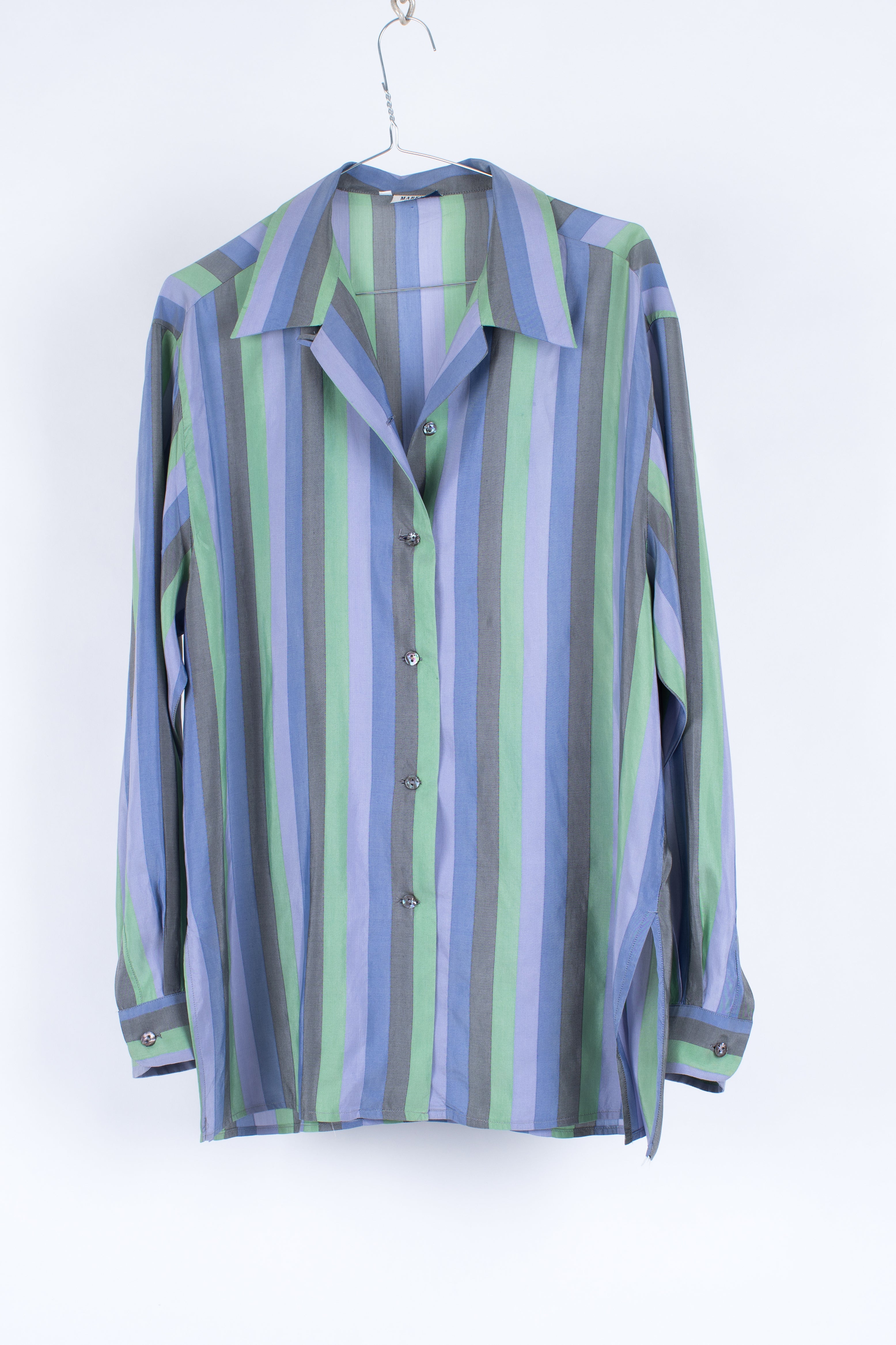 Marella Women's 100% Silk Striped Button Up Shirt, L