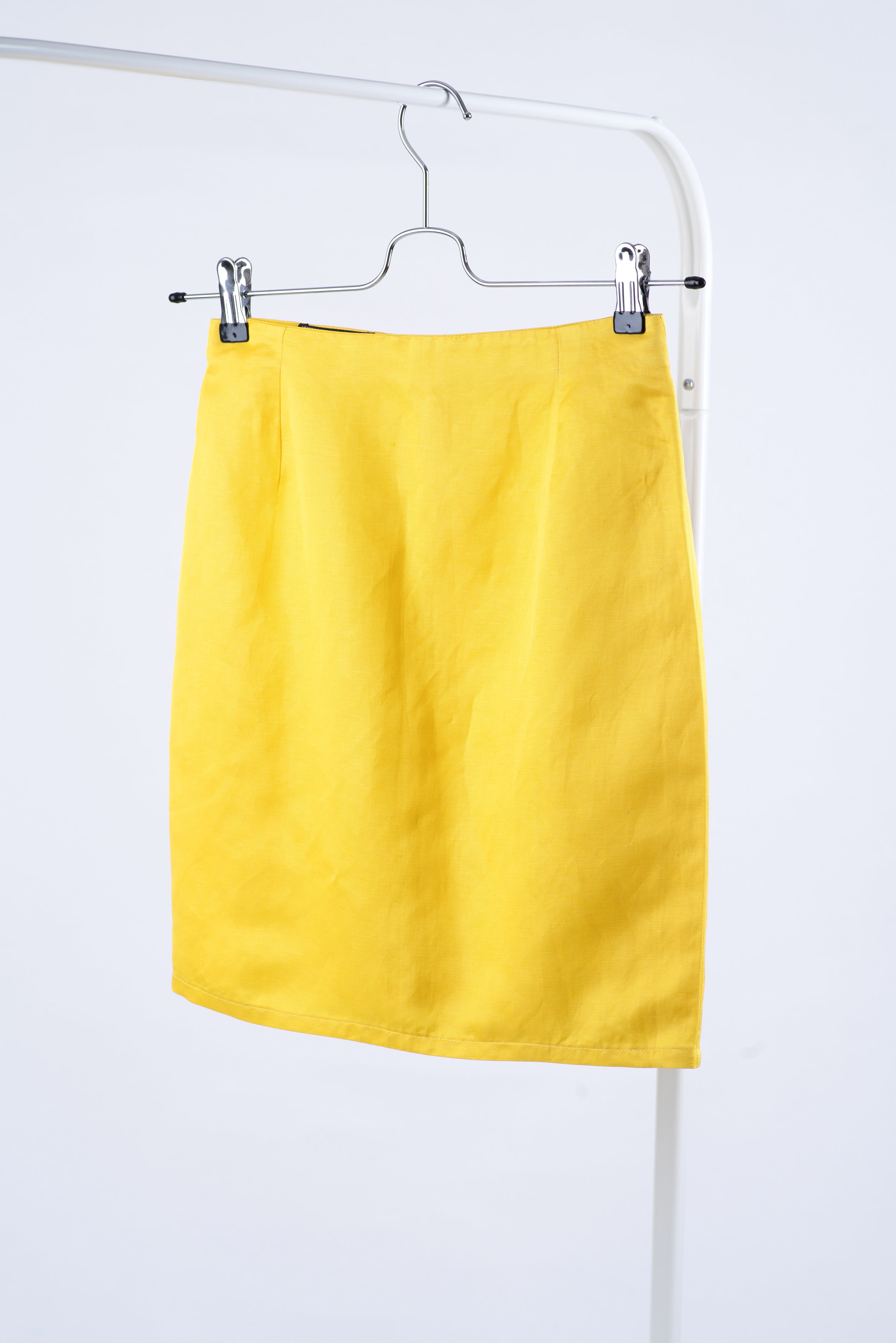Gianni Versace 90's Bright Yellow Silk And Linen Mini Skirt, S