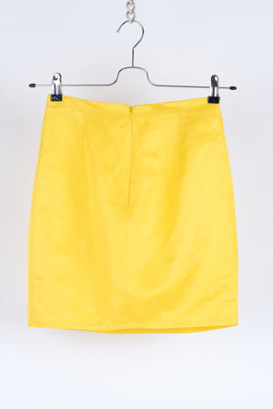 Gianni Versace 90's Bright Yellow Silk And Linen Mini Skirt, S
