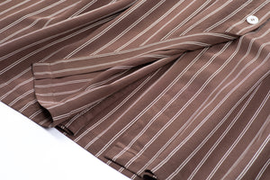 Vintage 100% Silk Brown Striped Front Button Skirt, Size L