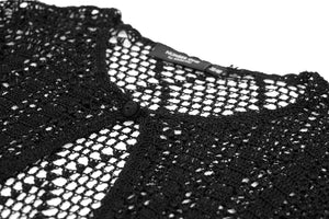 Black Crochet Knit Cropped Fishnet Long Sleeve Top, Size M