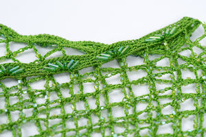 Bright Green Beaded Fishnet Long Sleeve Top