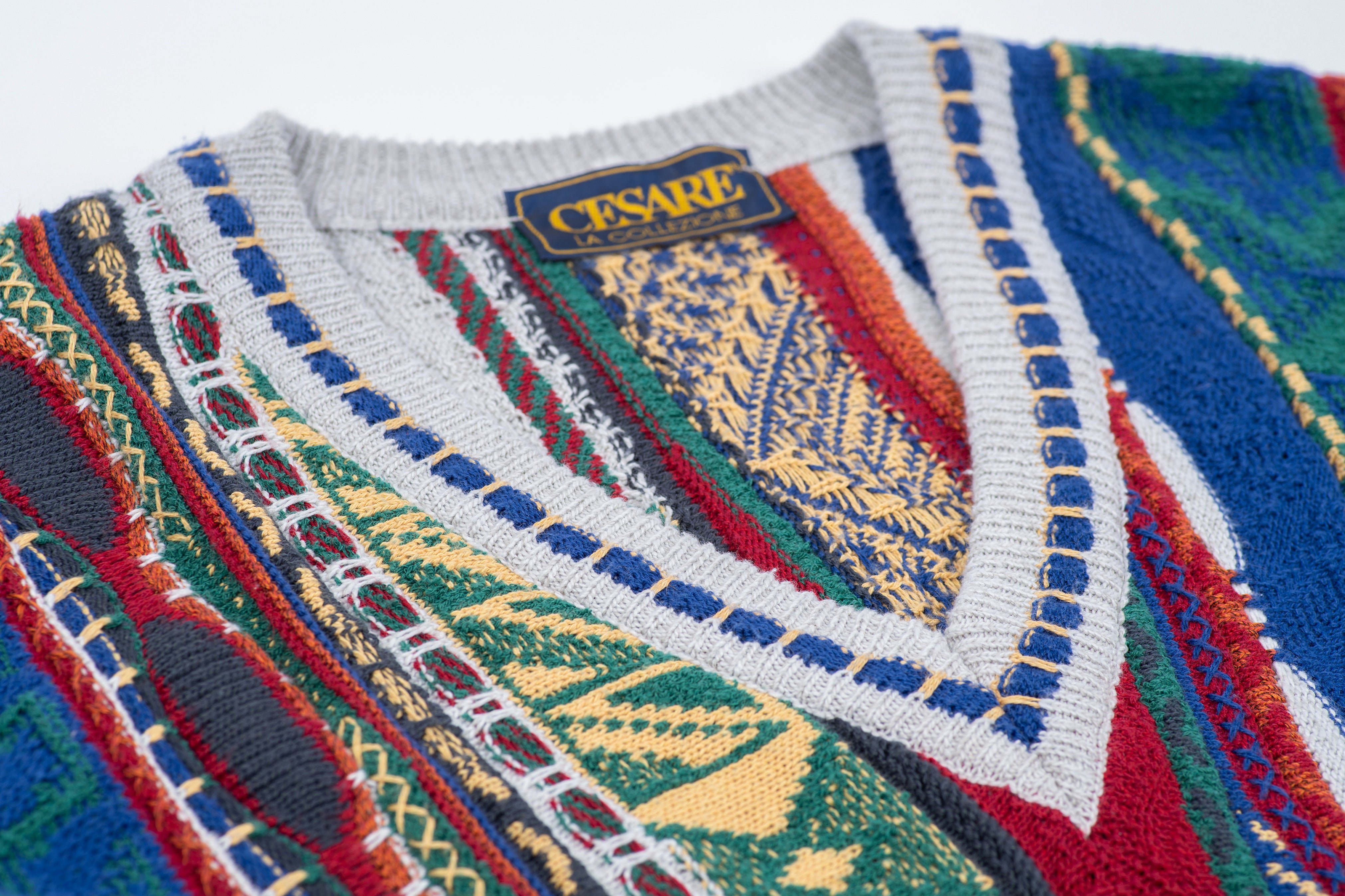 Cesare 90's Cosby Style Multicolor Cotton Sweater, Men's L