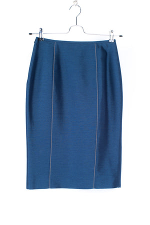 Versace Classic Blue Pencil Skirt With Front Slit, Size S