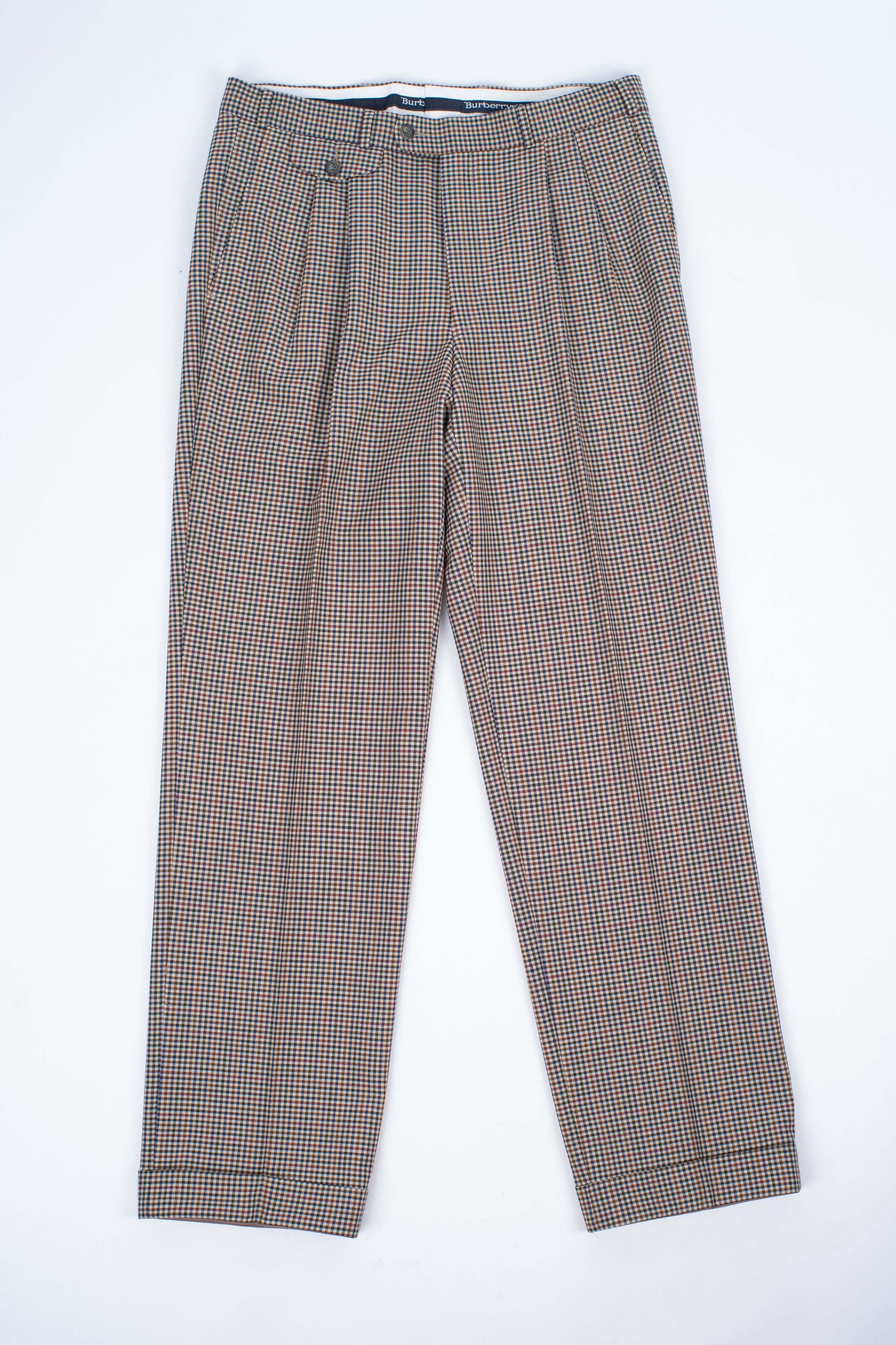 Burberry Checkered Wool Double Pleat Men's Trousers, EU 50