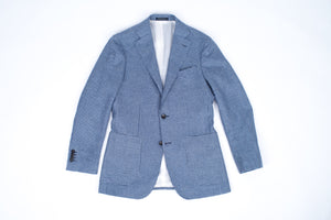 Suitsupply Blue Silk Linen Houndstooth Blazer Sport Coat, US 36R, EU 46