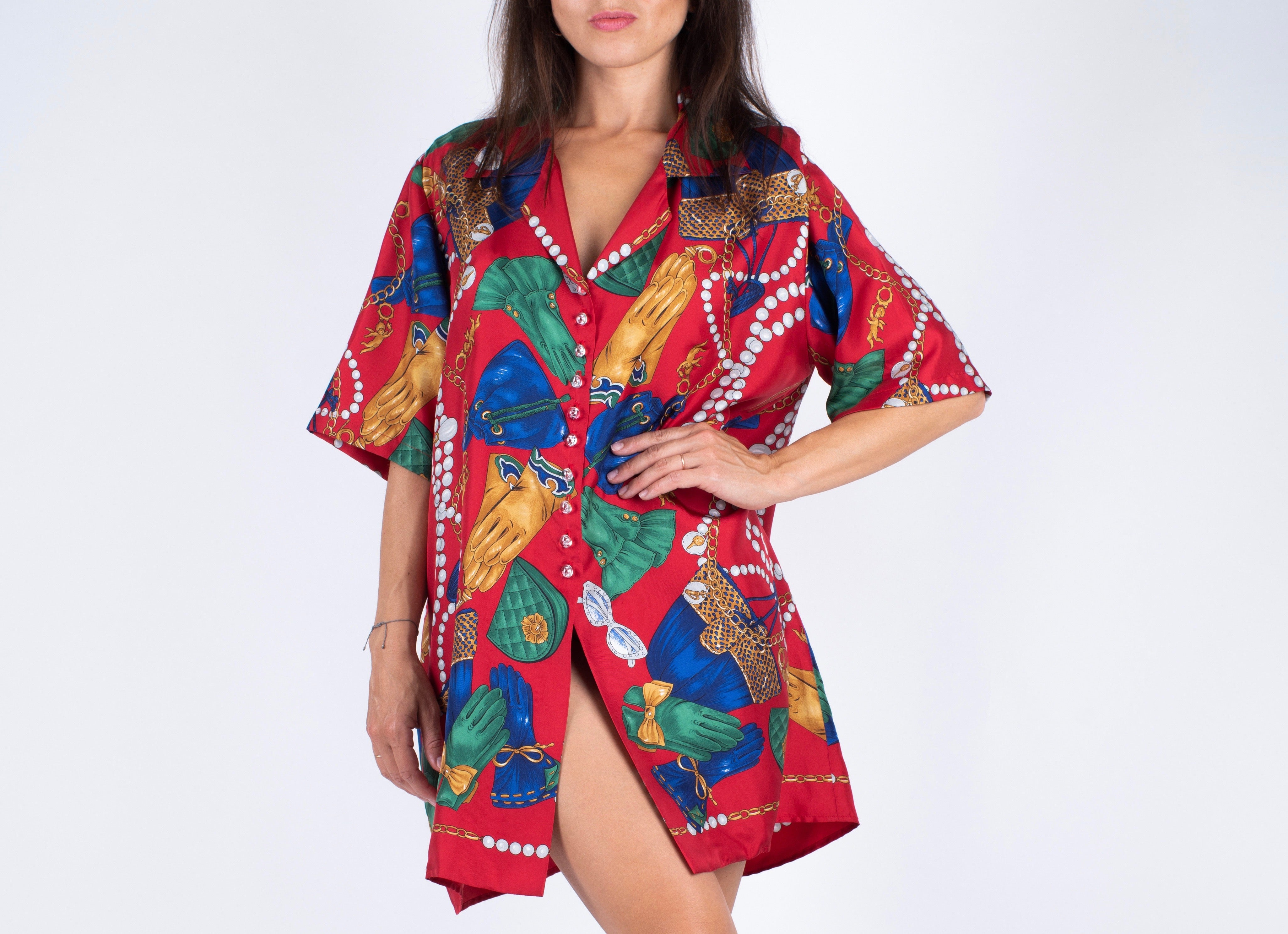 Stunning Novelty Fashion Items Print Silk Shirt, L