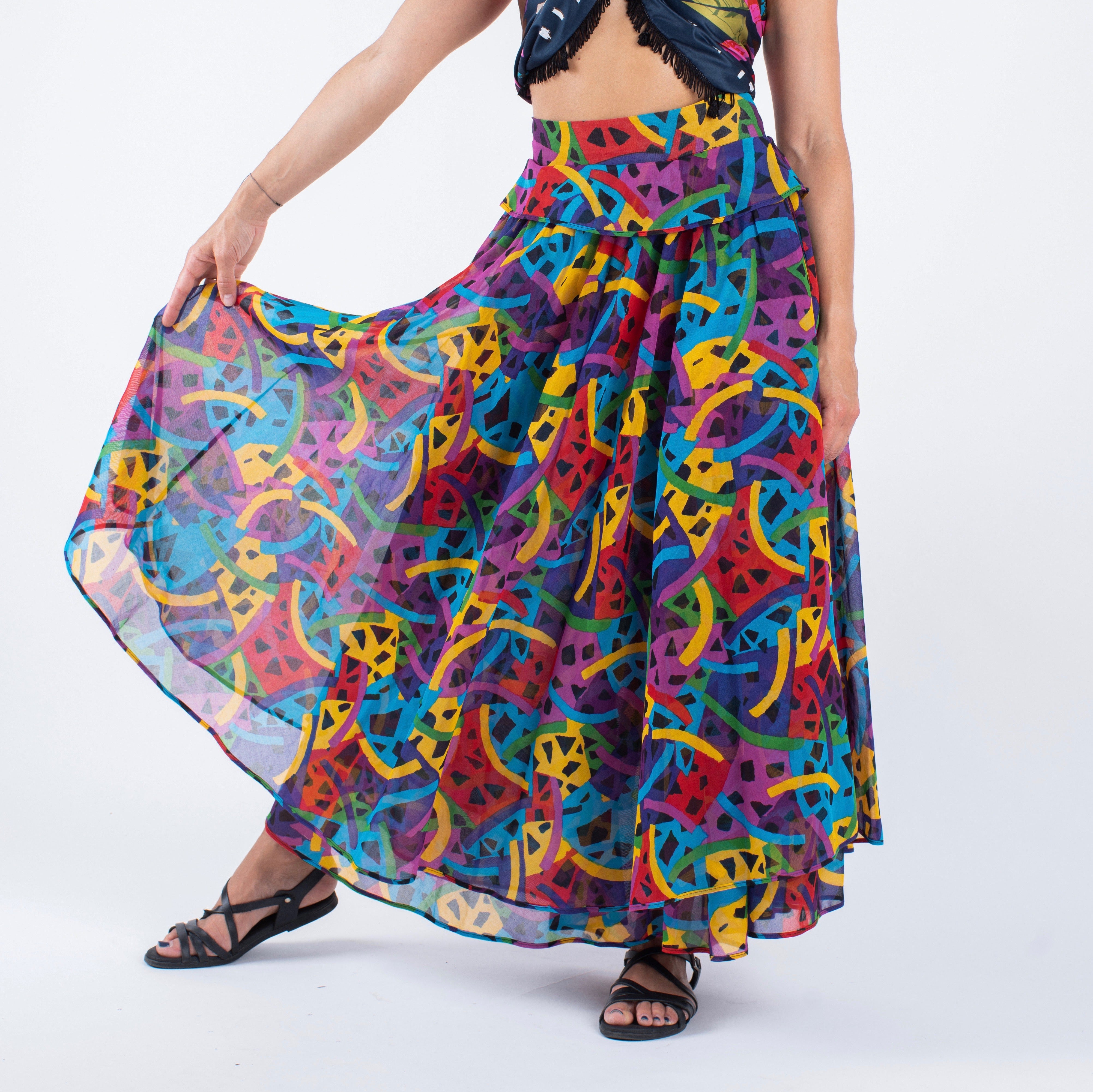 Vintage Missoni Layered Multicolor Cotton Skirt, I 42, US 8