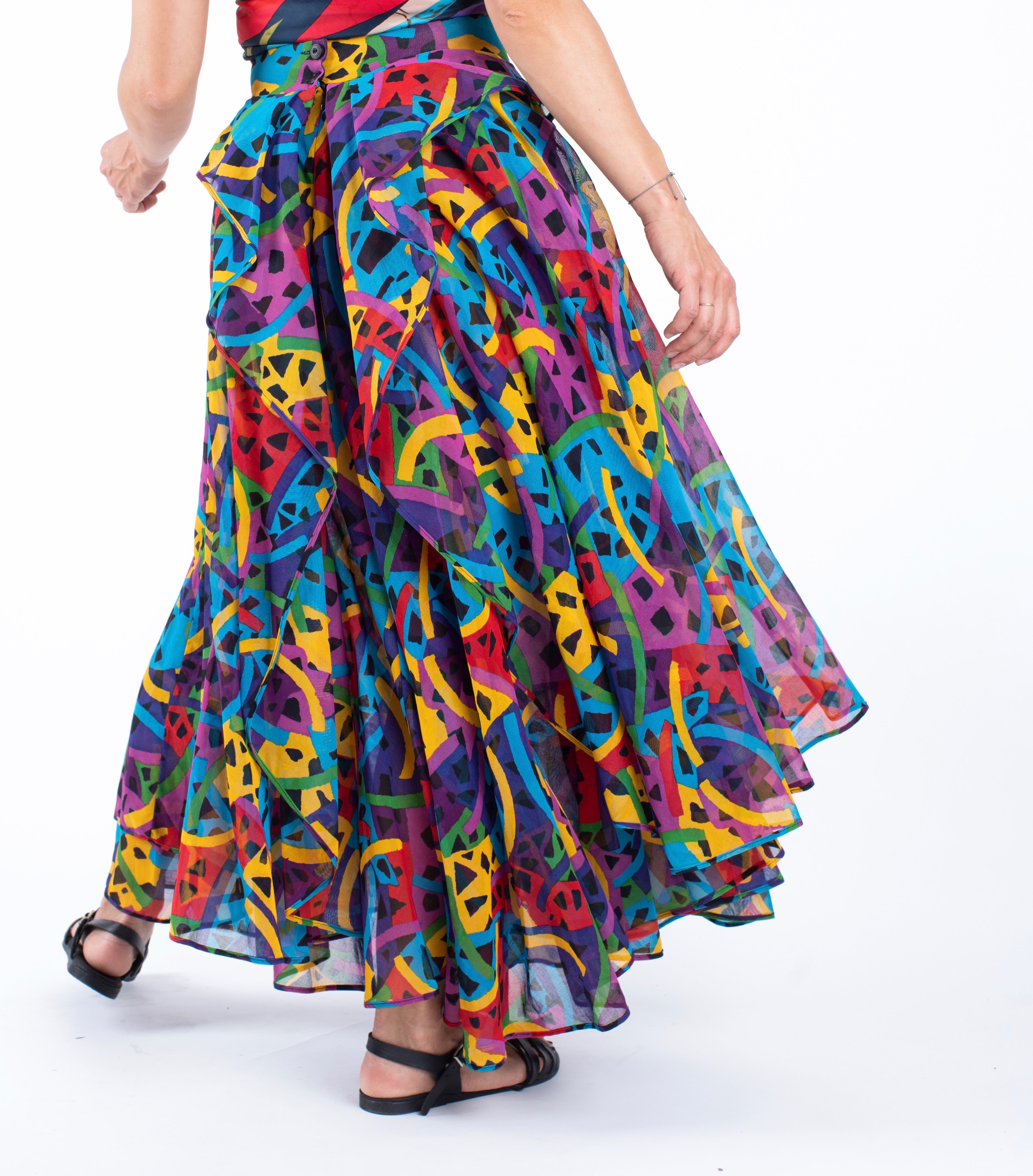 Vintage Missoni Layered Multicolor Cotton Skirt, I 42, US 8