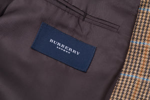 Burberry Plaid Houndstooth Wool Khaki Brown 2 Button Blazer, US 46S, EU 28