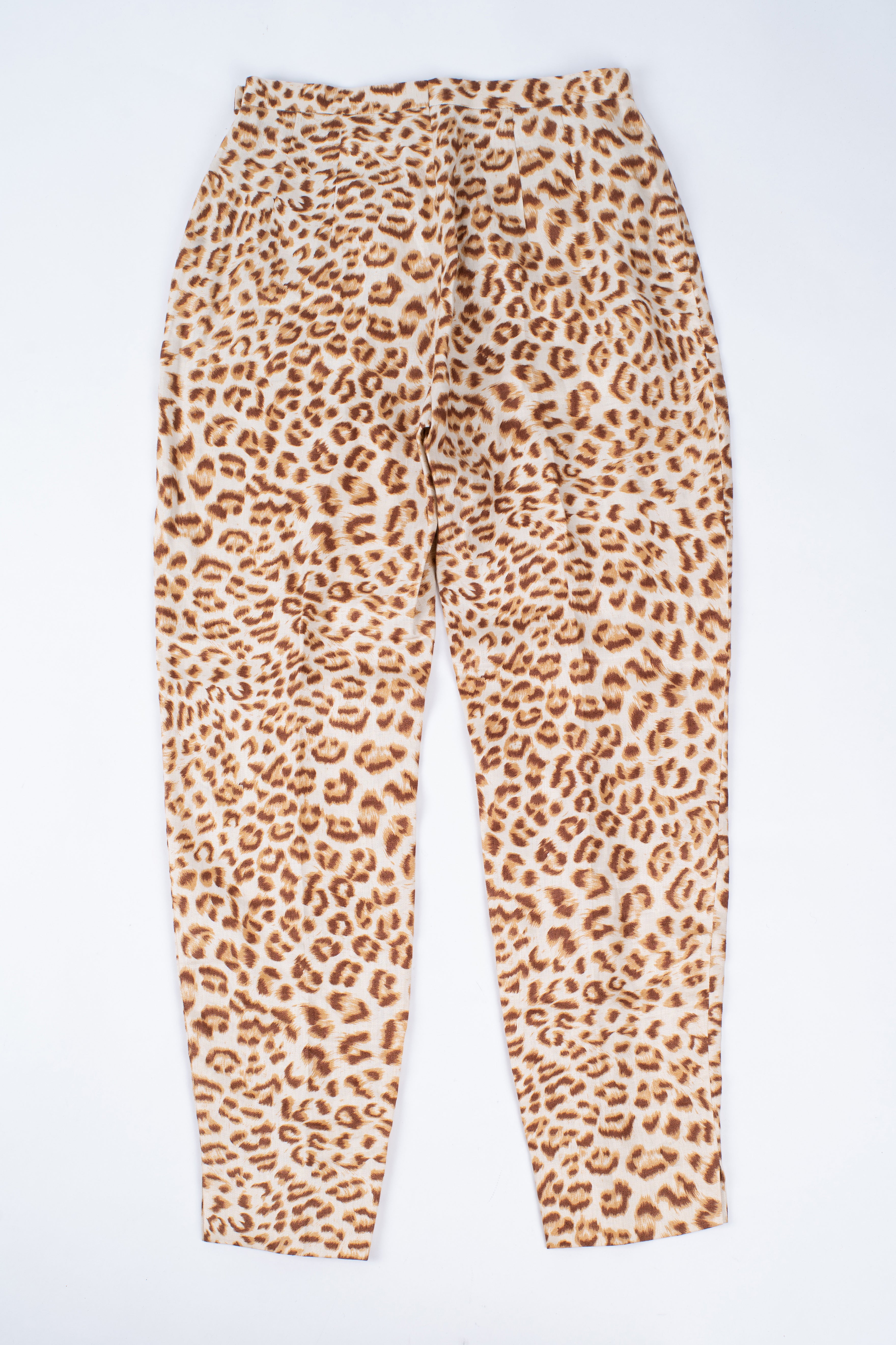 Vintage Escada Leopard Print Tapered Leg Linen Pants, Size M