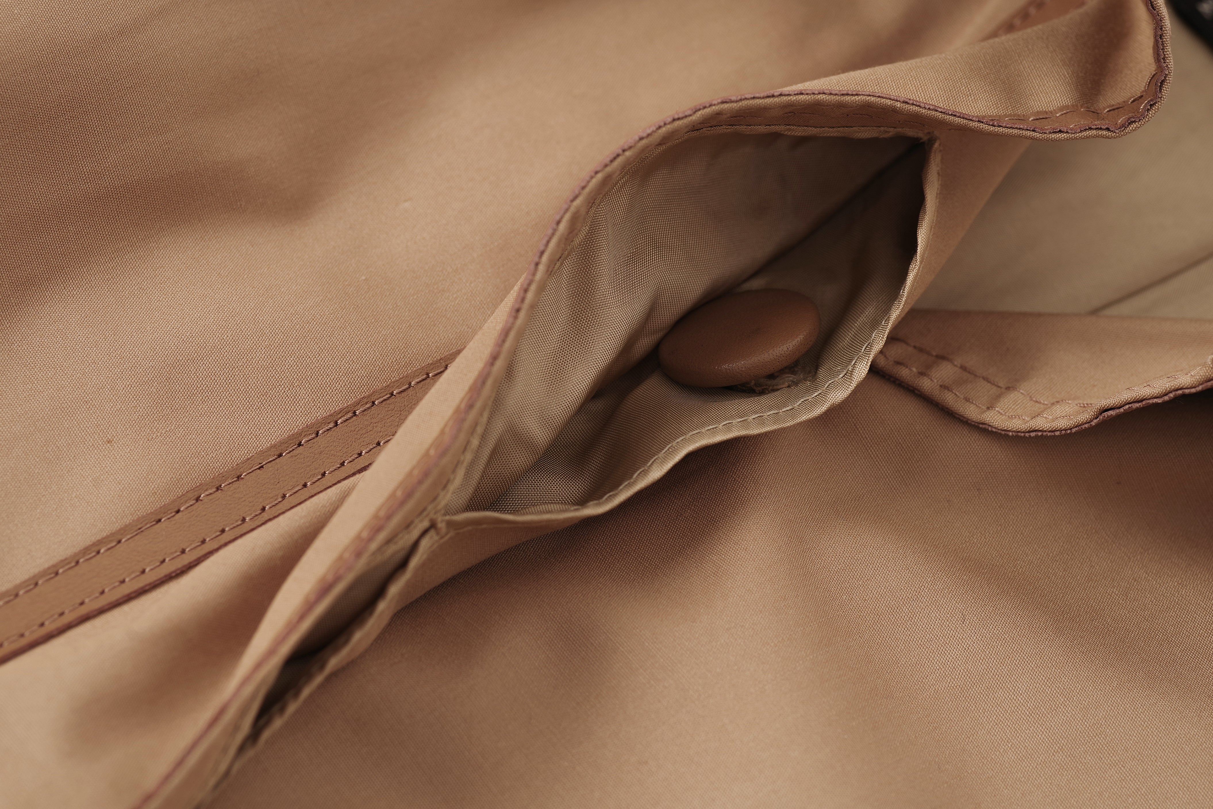 Louis Feraud Vintage Khaki Brown Trench Coat w/ Leather Details, Women's M