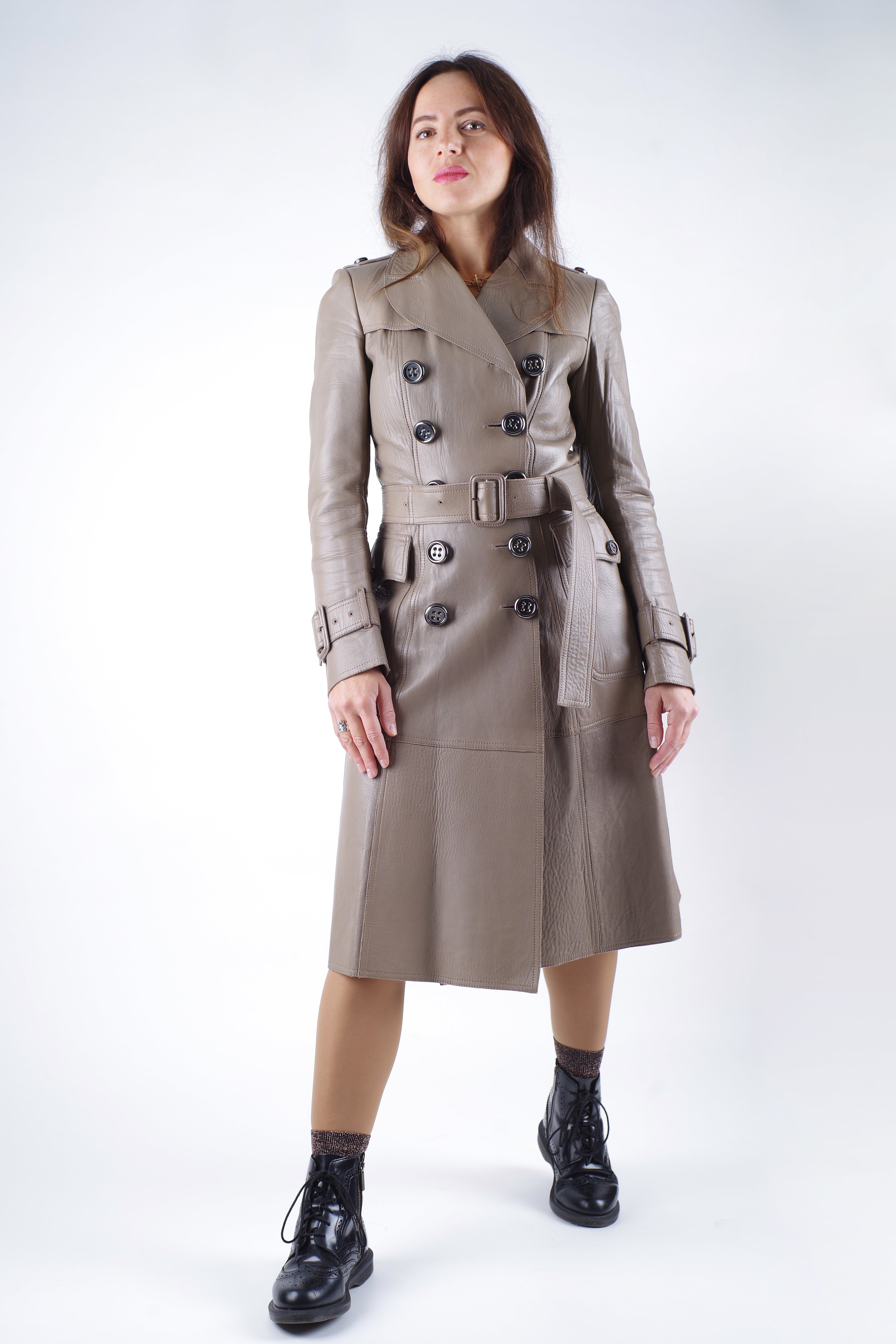 Khaki Brown Leather Trench Size XS – SecondFirst