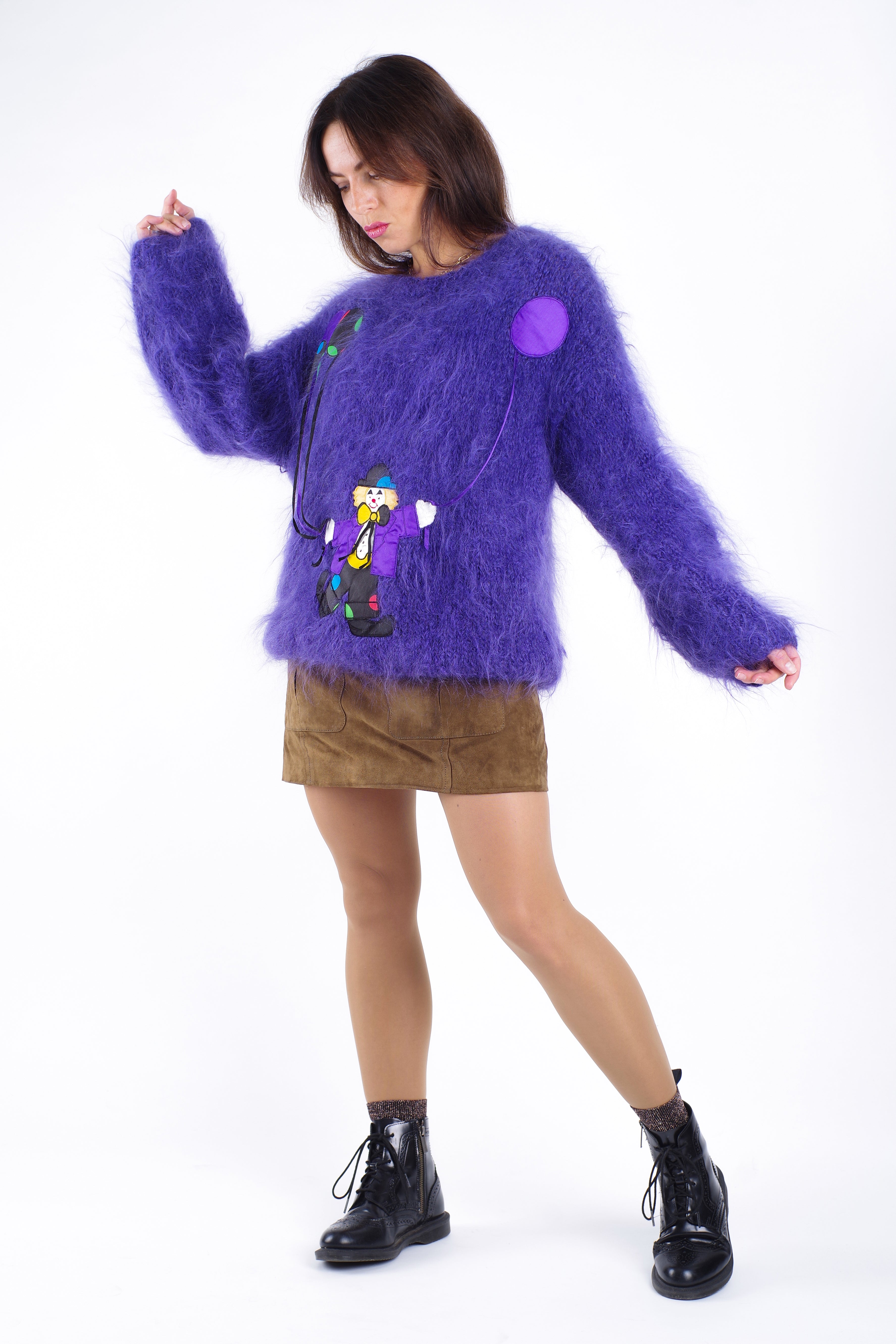 Women’s Kid Mohair Wool Sweater With Patchwork, M