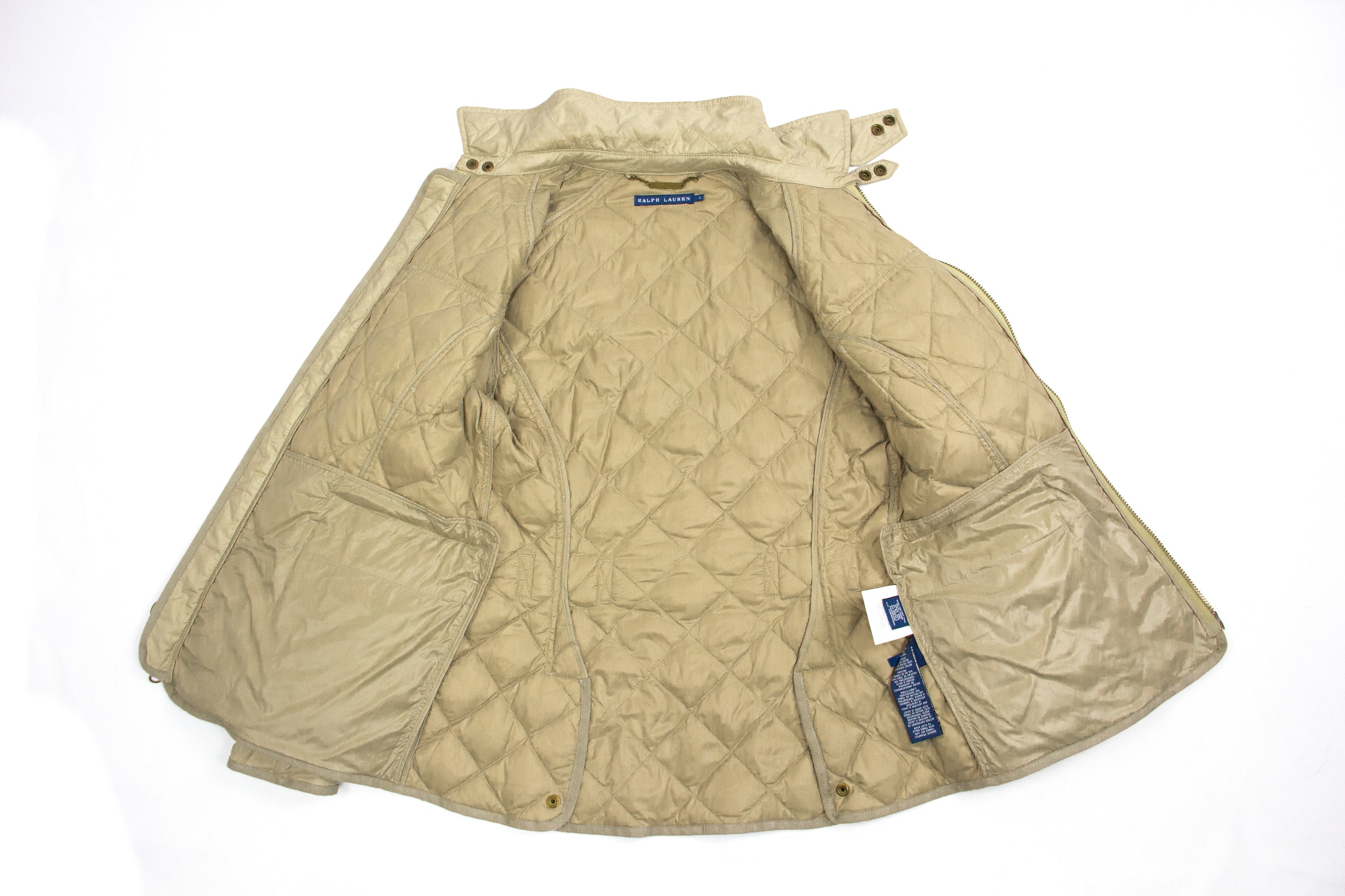 RALPH LAUREN Down Insulated Beige Classic Quilted Jacket, SIZE L - secondfirst