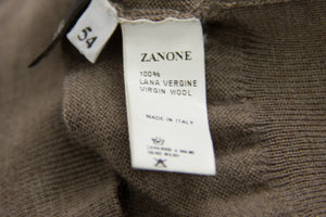 Zanone Italian Wool V-neck Light Brown Knit Jumper Size L - secondfirst