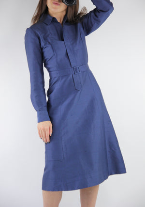 Hand Made 100% Silk Blue Midi Dress, Size S