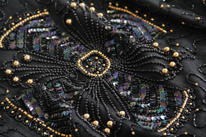 Black 100% Silk Sequin & Bead Embellished T-Shirt Heraldic Celtic Cross Motif