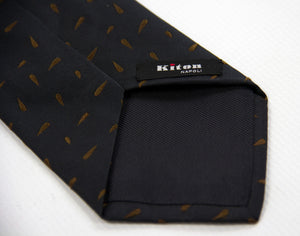 Kiton Napoli Black Brown Woven Silk Paisley Embroidered Tie - secondfirst