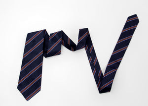 Kiton Napoli Navy Blue Brown Woven Silk Tie - secondfirst