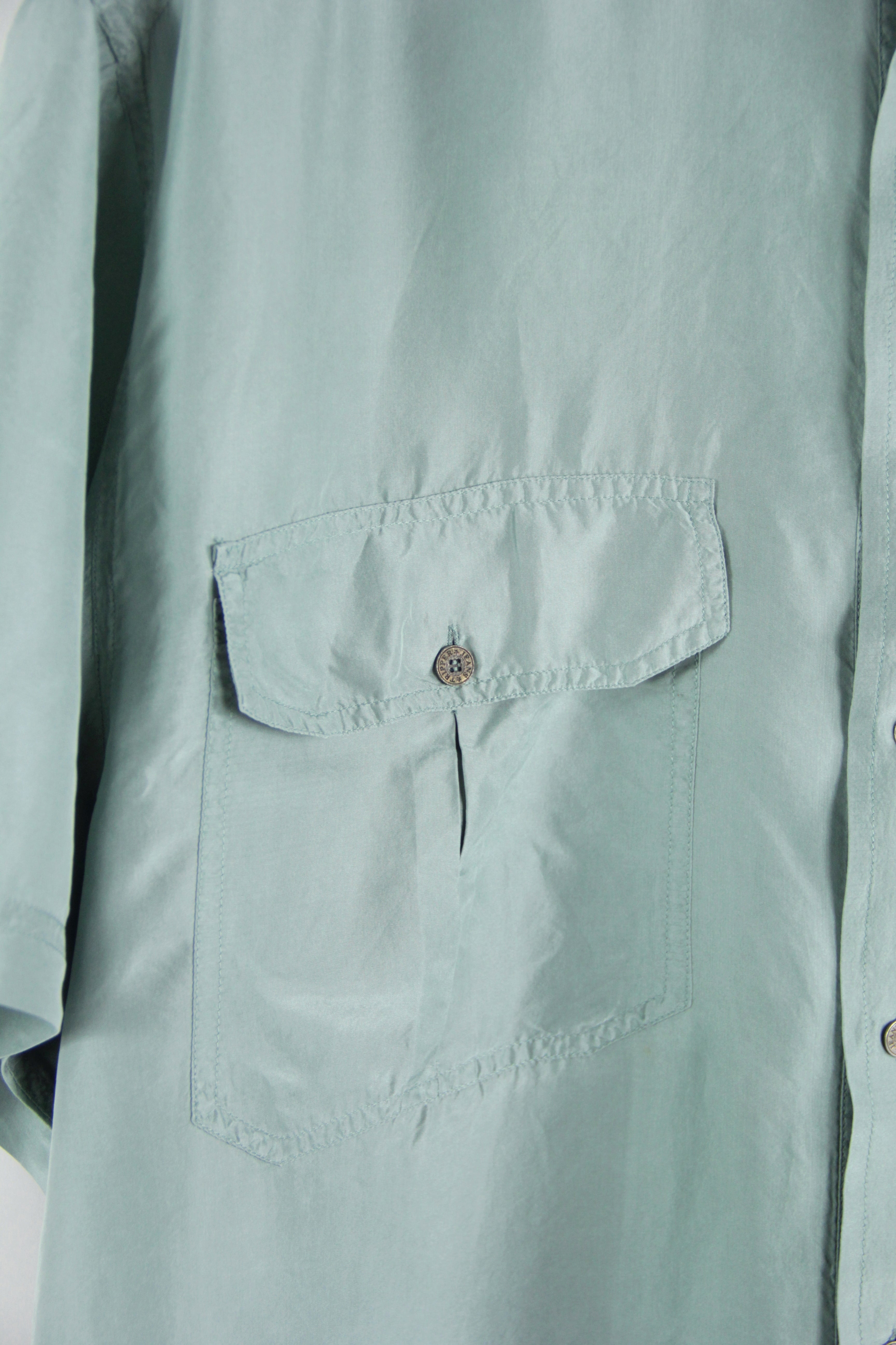 Vintage Men's 100% Silk Teal Blue Summer Shirt, SIZE L