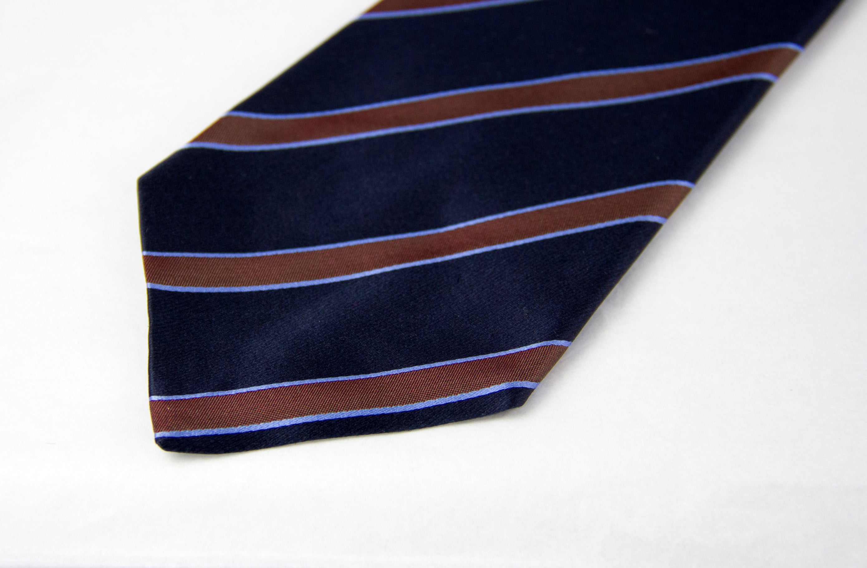 Kiton Napoli Navy Blue Brown Woven Silk Tie - secondfirst