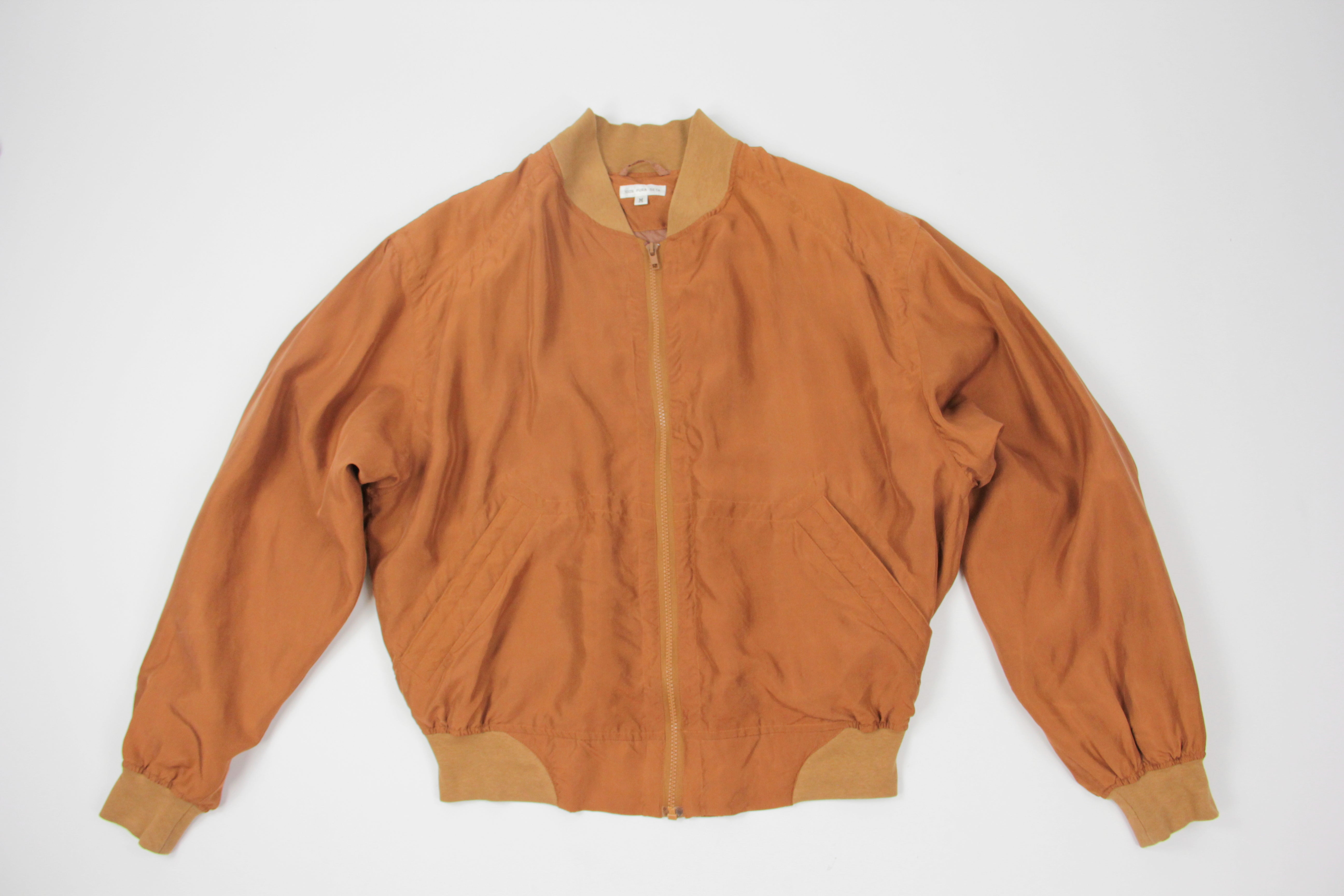 Vintage Men's Burnt Orange Silk Bomber Jacket SIZE M
