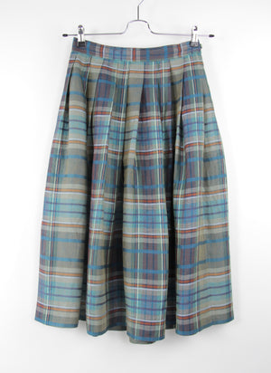 Max Mara Pure Linen Plaid Pleated Summer Midi Skirt, Size M