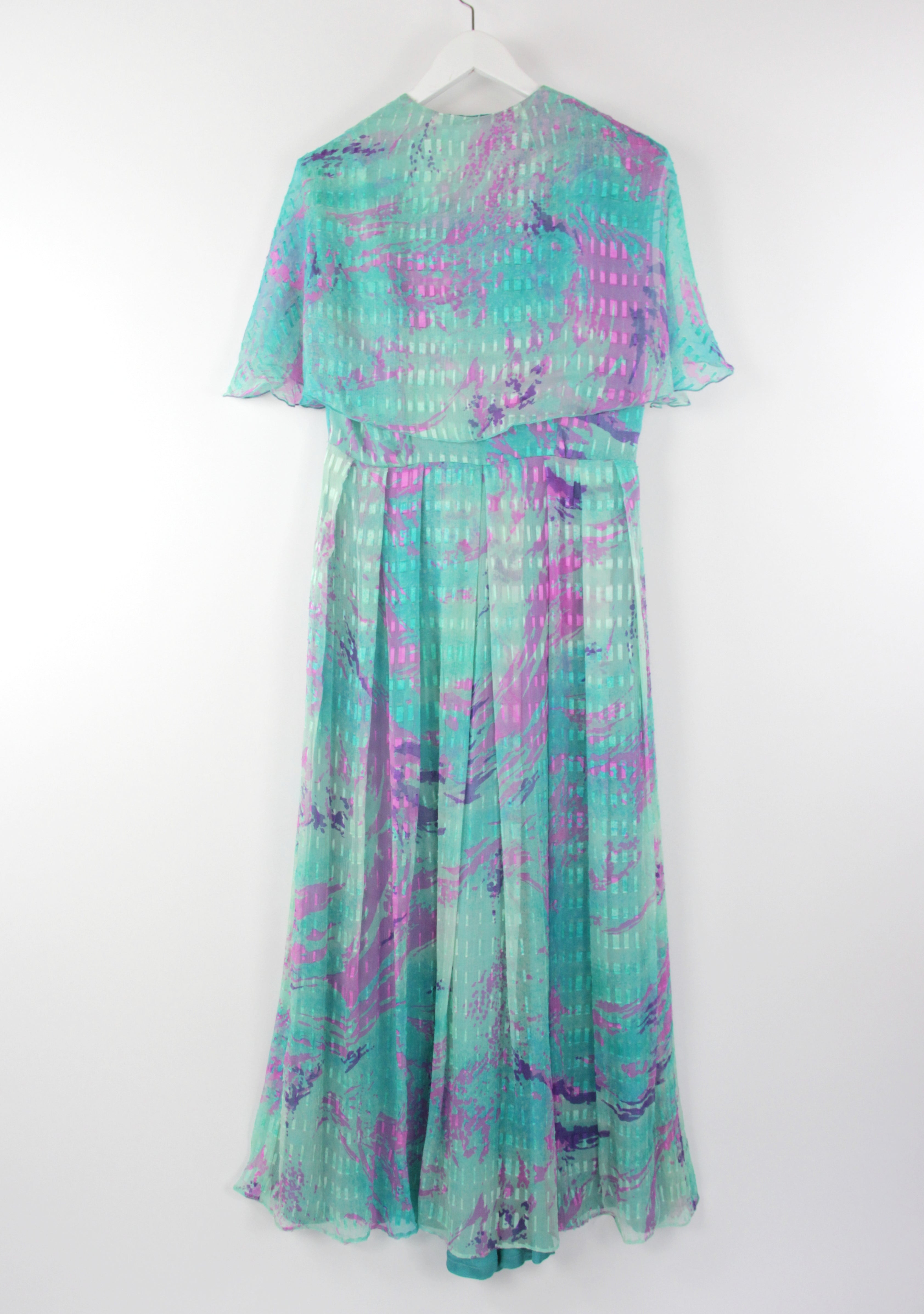 Vintage 70's Silk Abstract Watercolor Print Maxi Dress, Size M