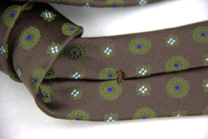 Kiton Napoli Brown Khaki Green Floral Silk Tie - secondfirst