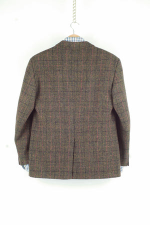 Harris Tweed Wool Windowpane Khaki Brown 2 Button Blazer, US 42R, EU 52