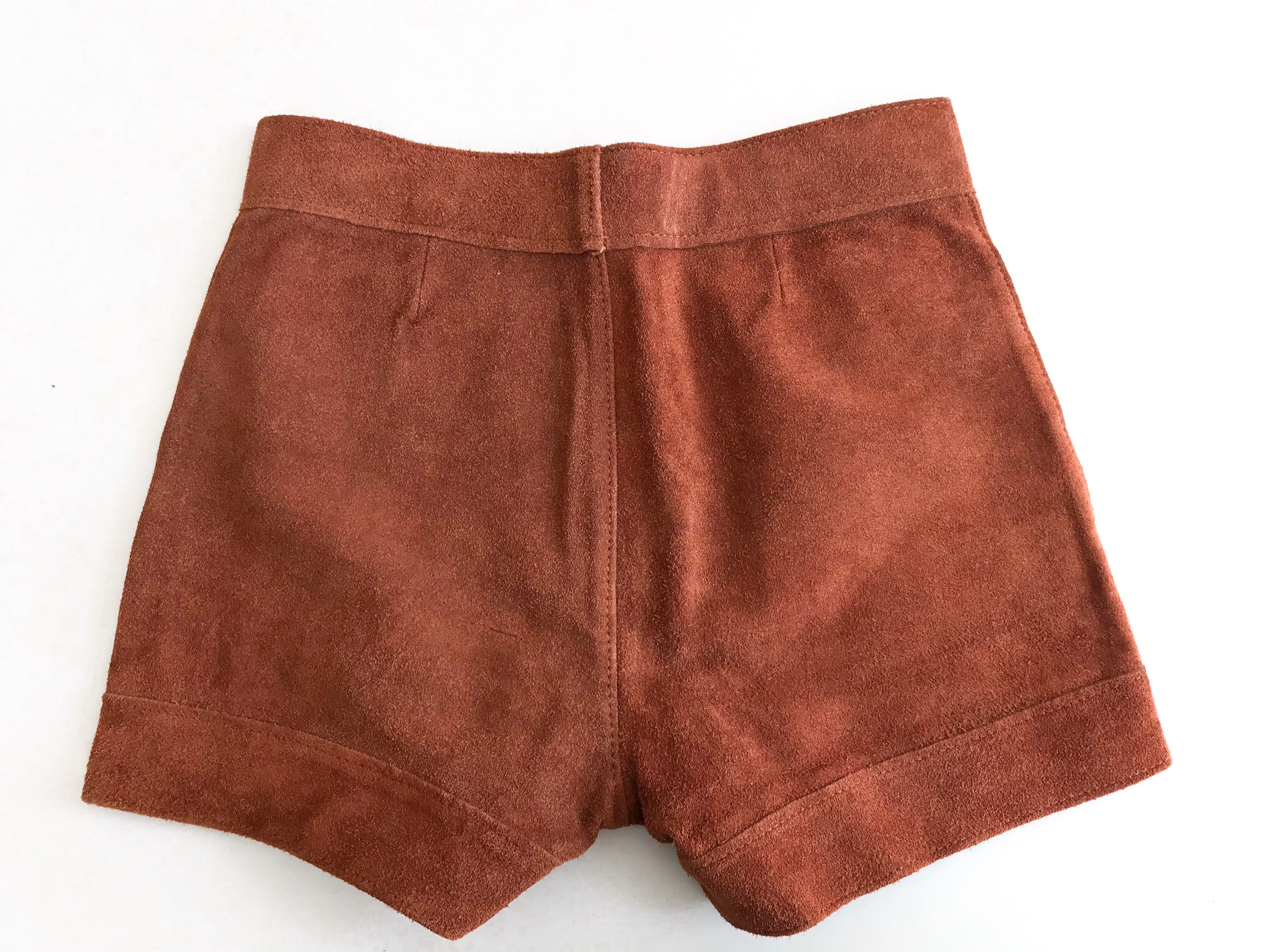 Vintage Western Inspired Brown Suede Women's Shorts, XS