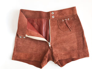 Vintage Western Inspired Brown Suede Women's Shorts, XS