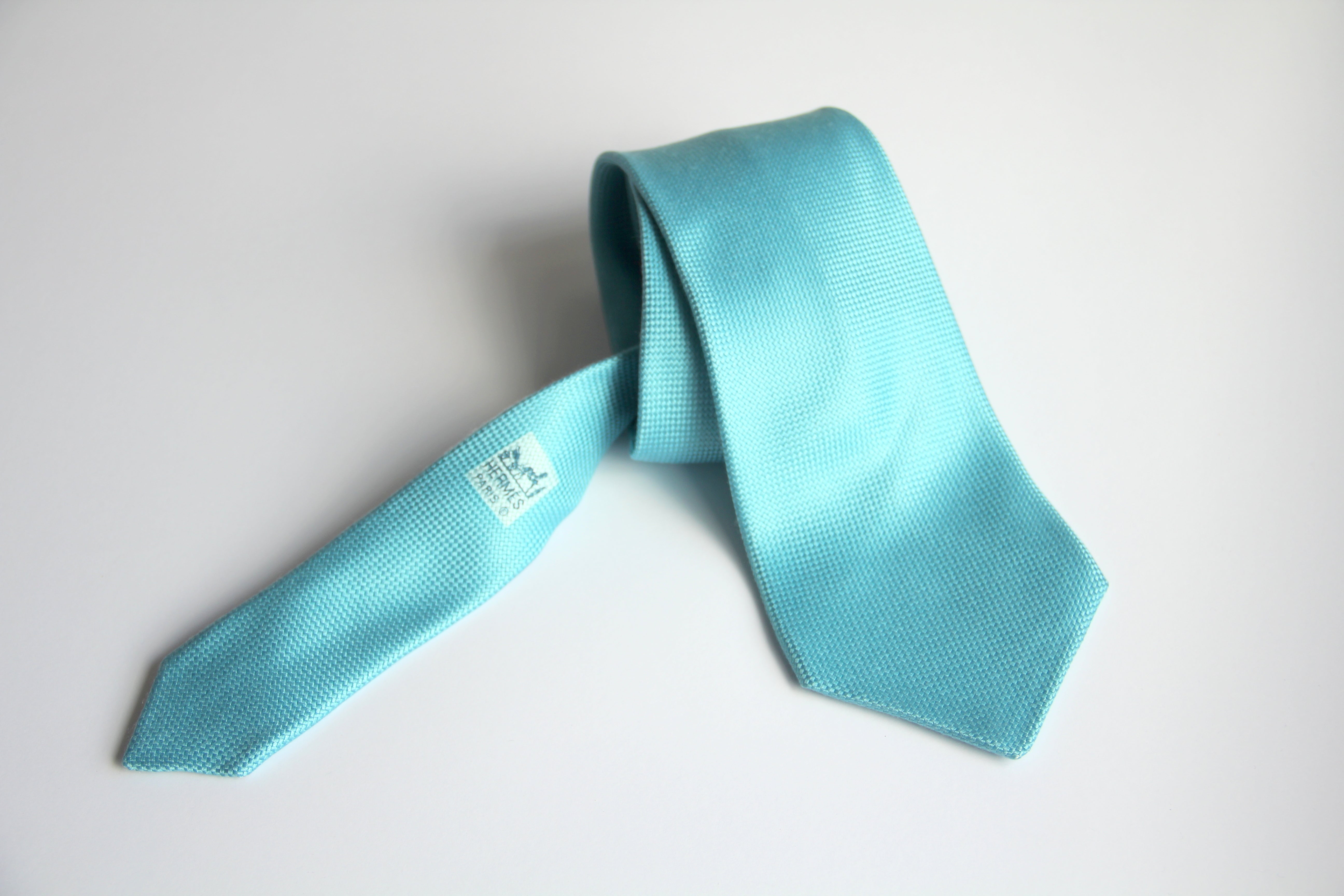 Hermes Woven Collection Turquoise Blue Silk Necktie