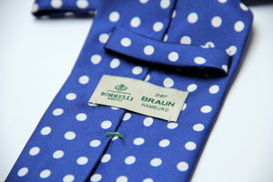 Luigi Borrelli Napoli Polka Dot Pattern Blue Silk Necktie