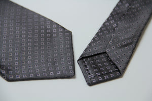 Kiton Napoli Geometric Lozenge Pattern Granite Gray Silk Necktie