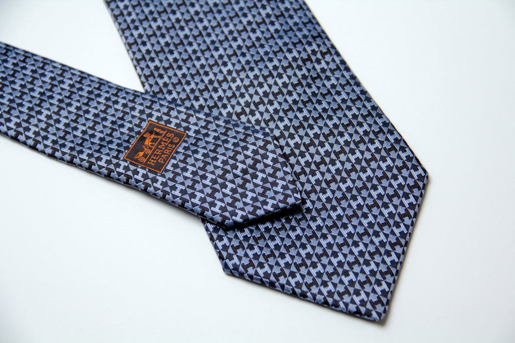 Hermes Classic H Pattern Blue Silk Necktie