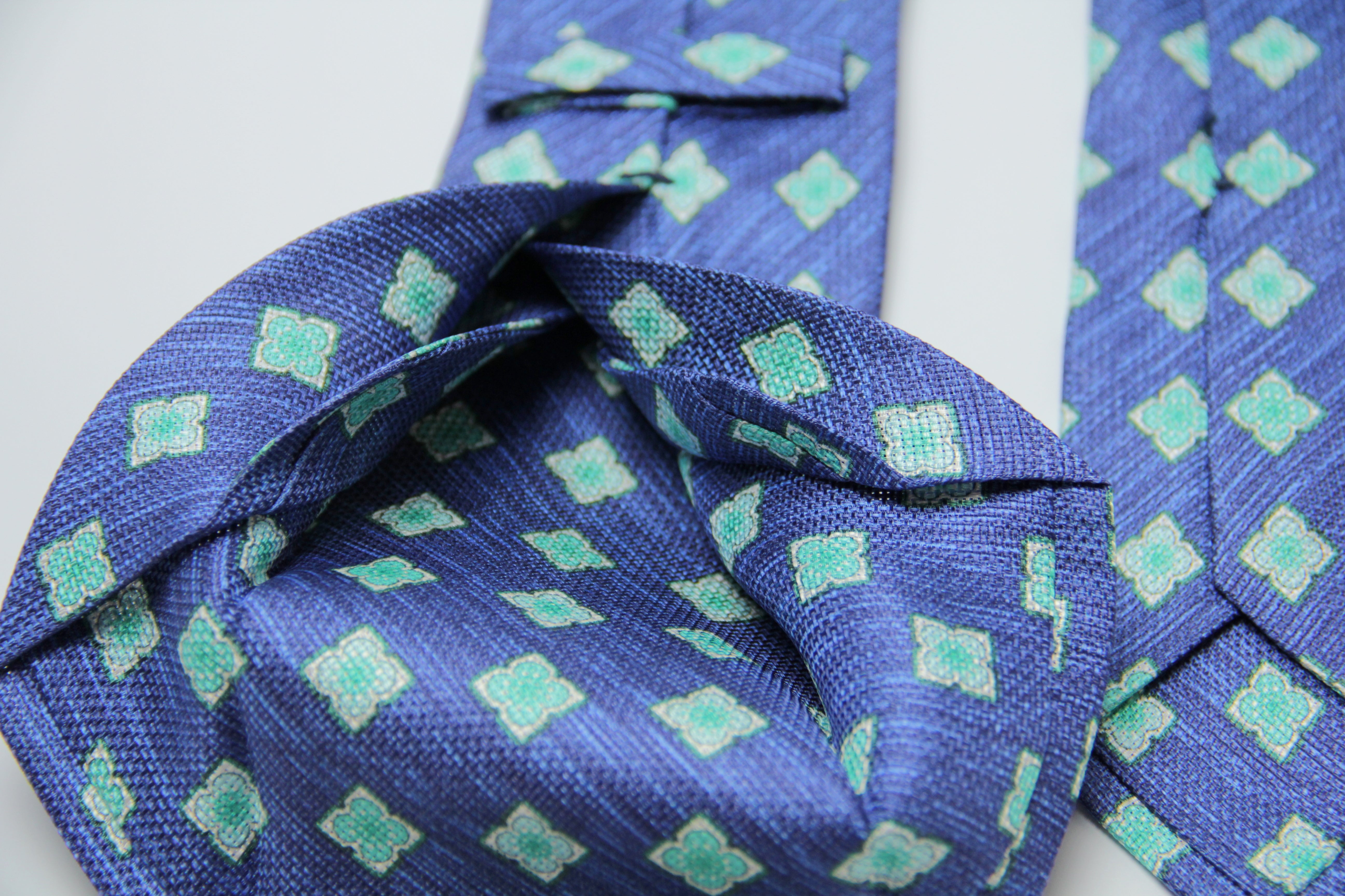 Kiton Napoli Floral Pattern Blue Green Woven Silk Necktie