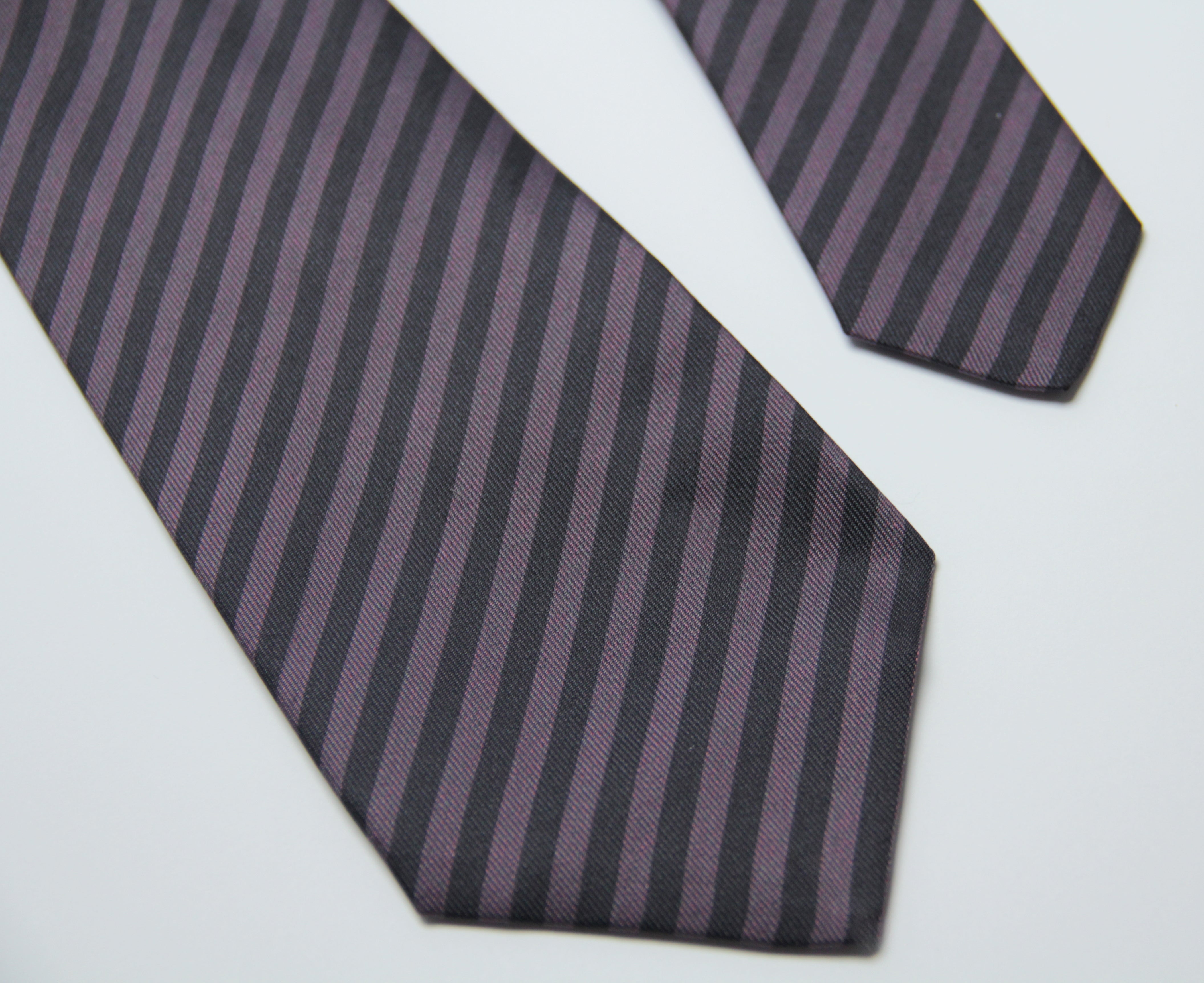 Kiton Napoli Striped Black & Dark Pink Silk Classic Necktie