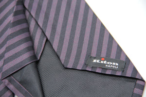 Kiton Napoli Striped Black & Dark Pink Silk Classic Necktie