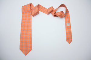 Hermes Classic Geometric Pattern Orange Silk Necktie