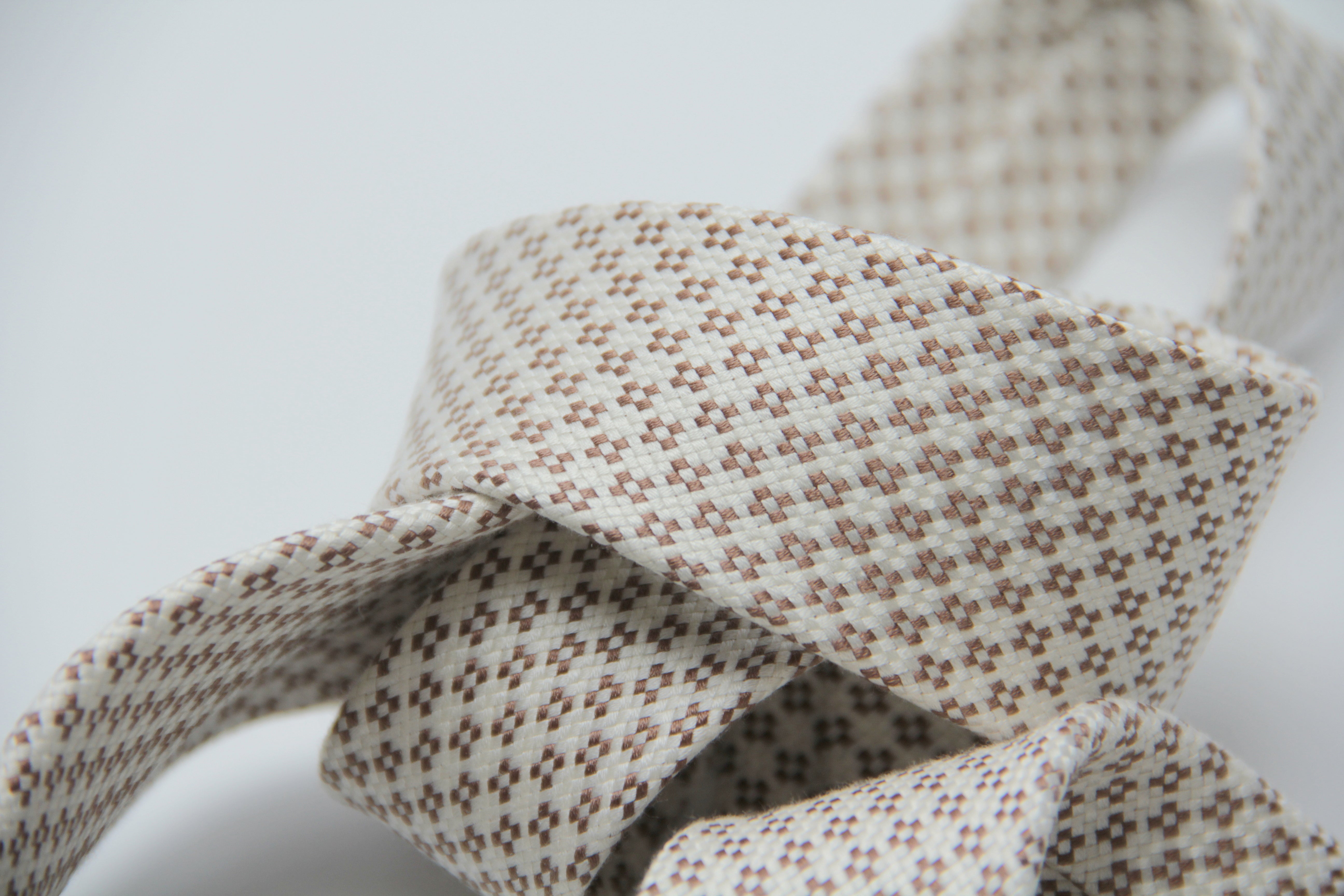 Hermes Woven Collection Cream White And Brown Silk Necktie